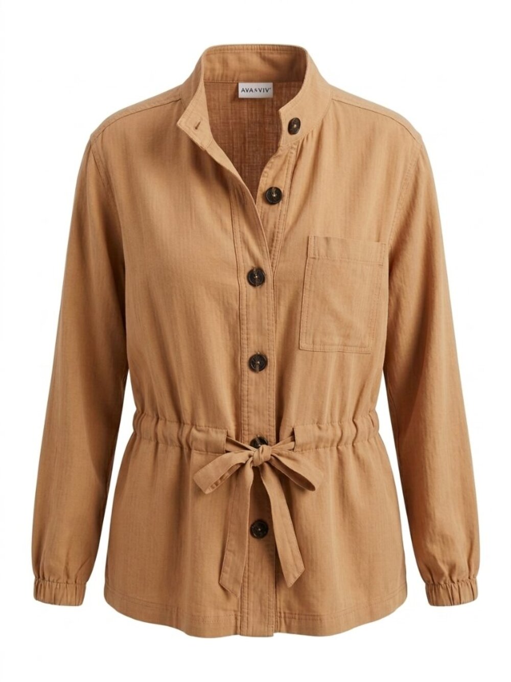 Women's Tan Button-Up Jacket - Ava & Viv